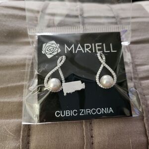 Mariell Eternity Symbol Cubic Zirconia Wedding Earrings with Pearl